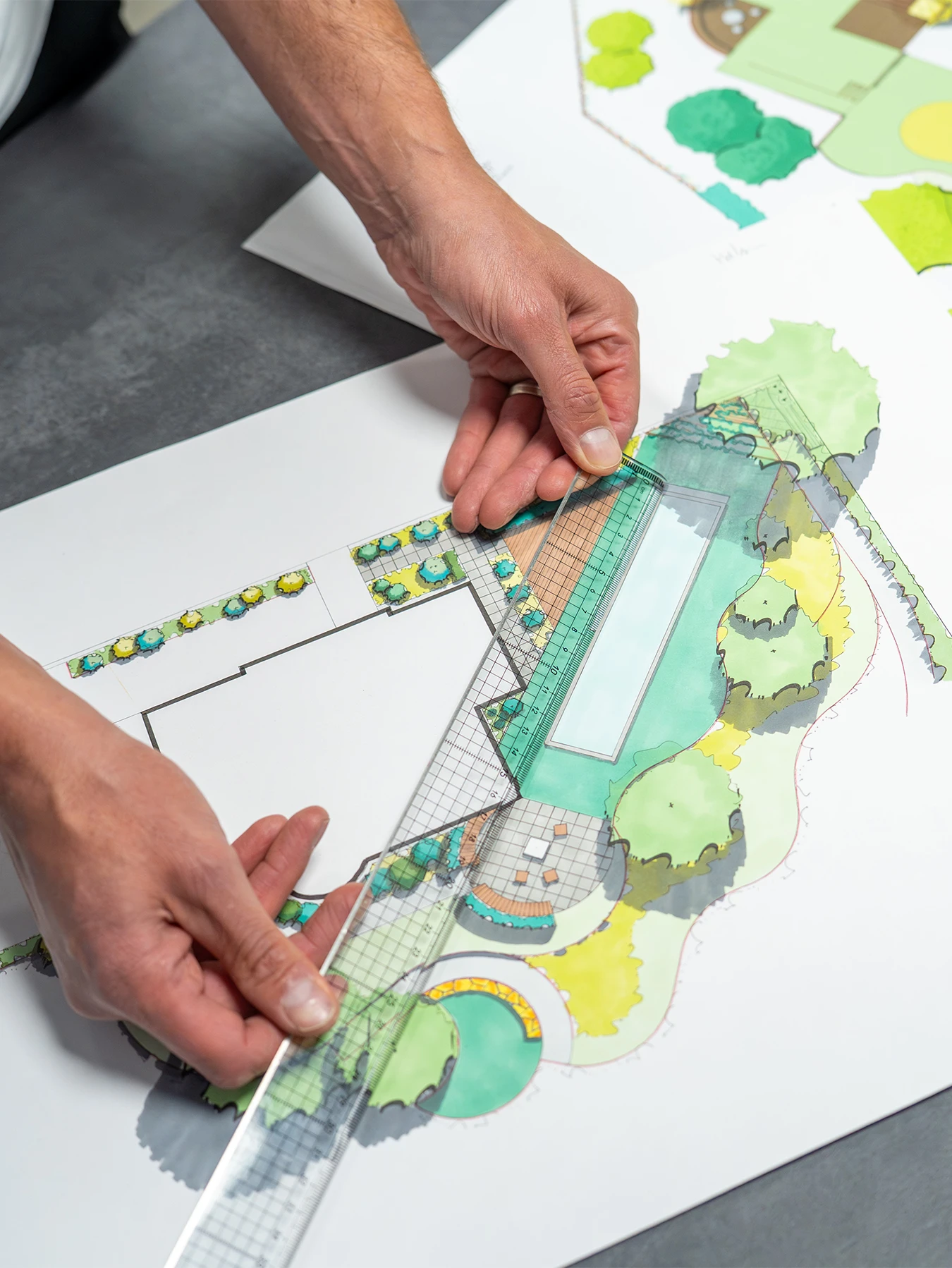 Conception de jardin, croquis, plan