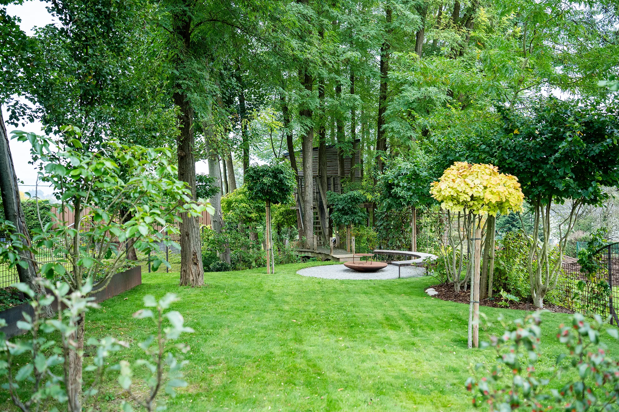 Jardin végétation coin détente cabane