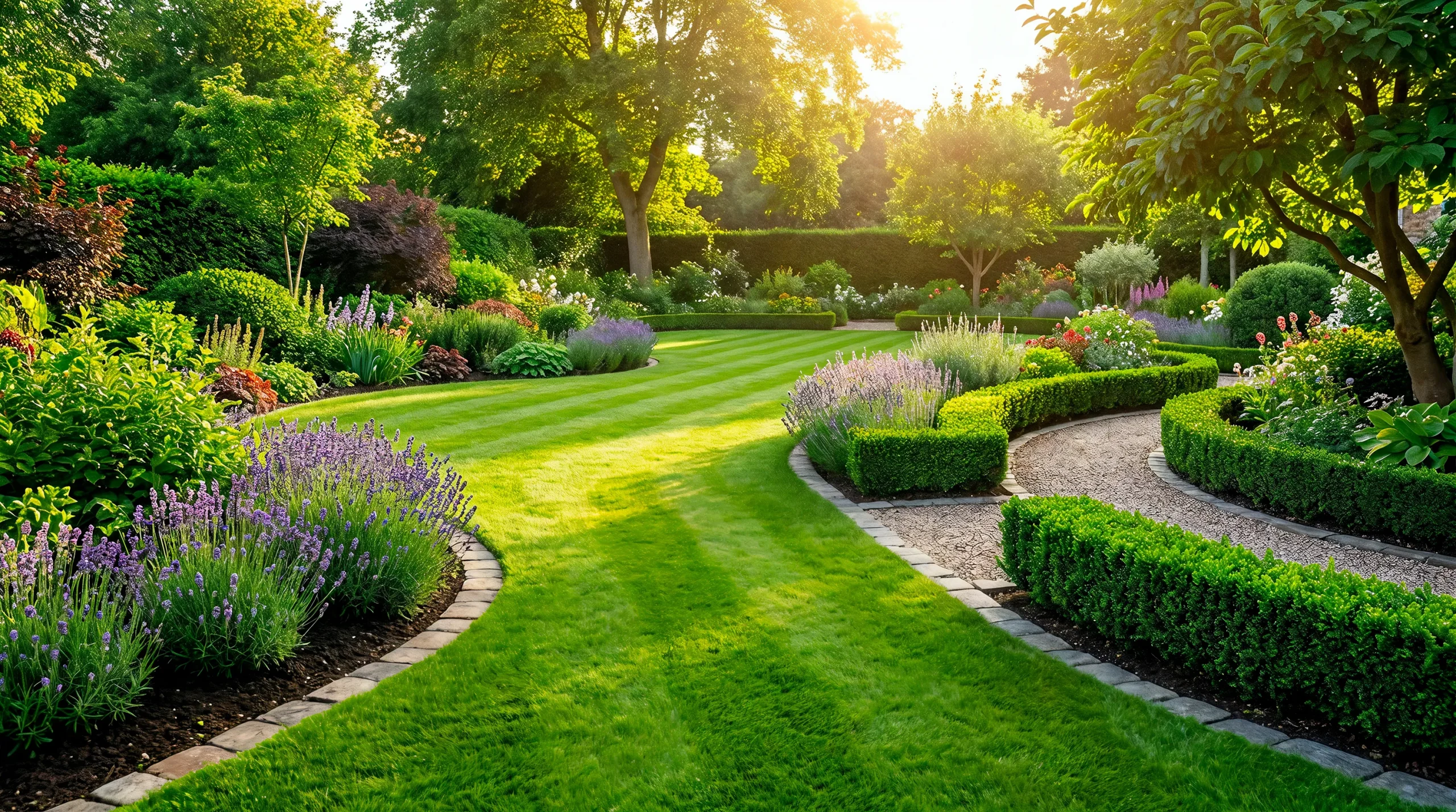 Panoramique d'un jardin bien entretenu